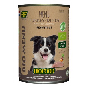 Hondenvoer: BF Petfood Biofood Organic Sensitive Kalkoen Bio Menu natvoer hond (blik )