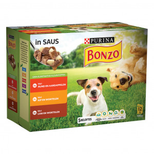 Hondenvoer: Bonzo Vitafit Adult maaltijdzakjes met rund, kip, lam en groenten in saus